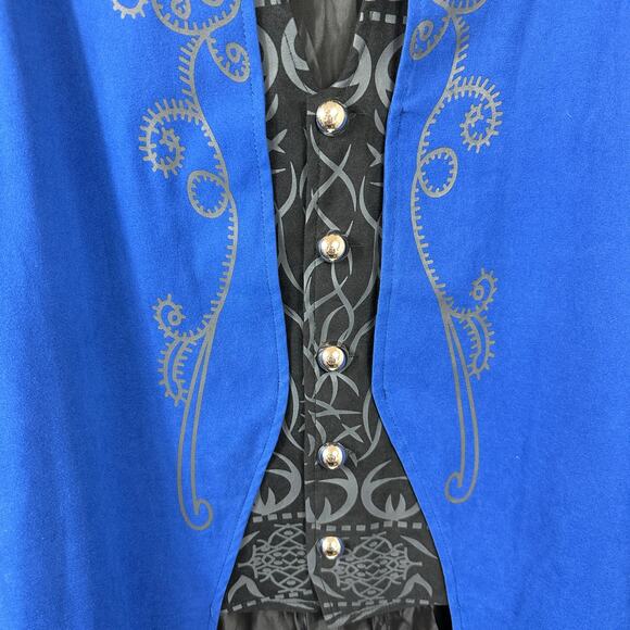 Steampunk Blue Embroidered Long Coat Gothic Victorian Jacket Men’s XL-XXL - Picture 3 of 8